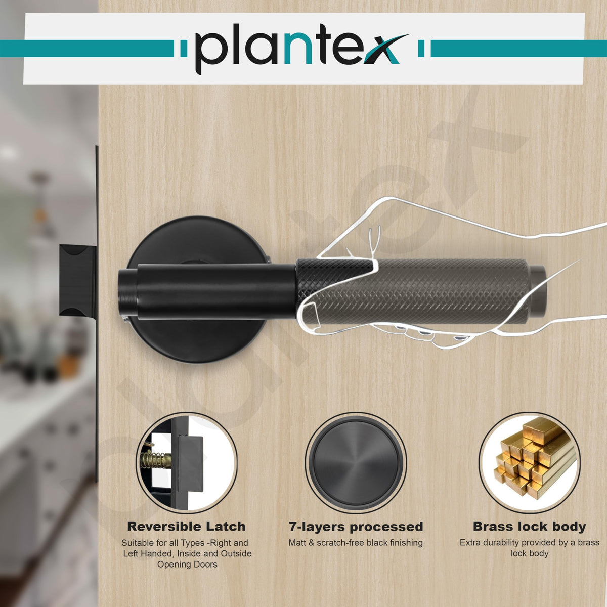 Plantex Heavy Duty Bathroom Door Lock/Mortise Keyless Handle Set for Home/Store Room/Bathroom/Balcony/Office with Baby Latch (Black)-3