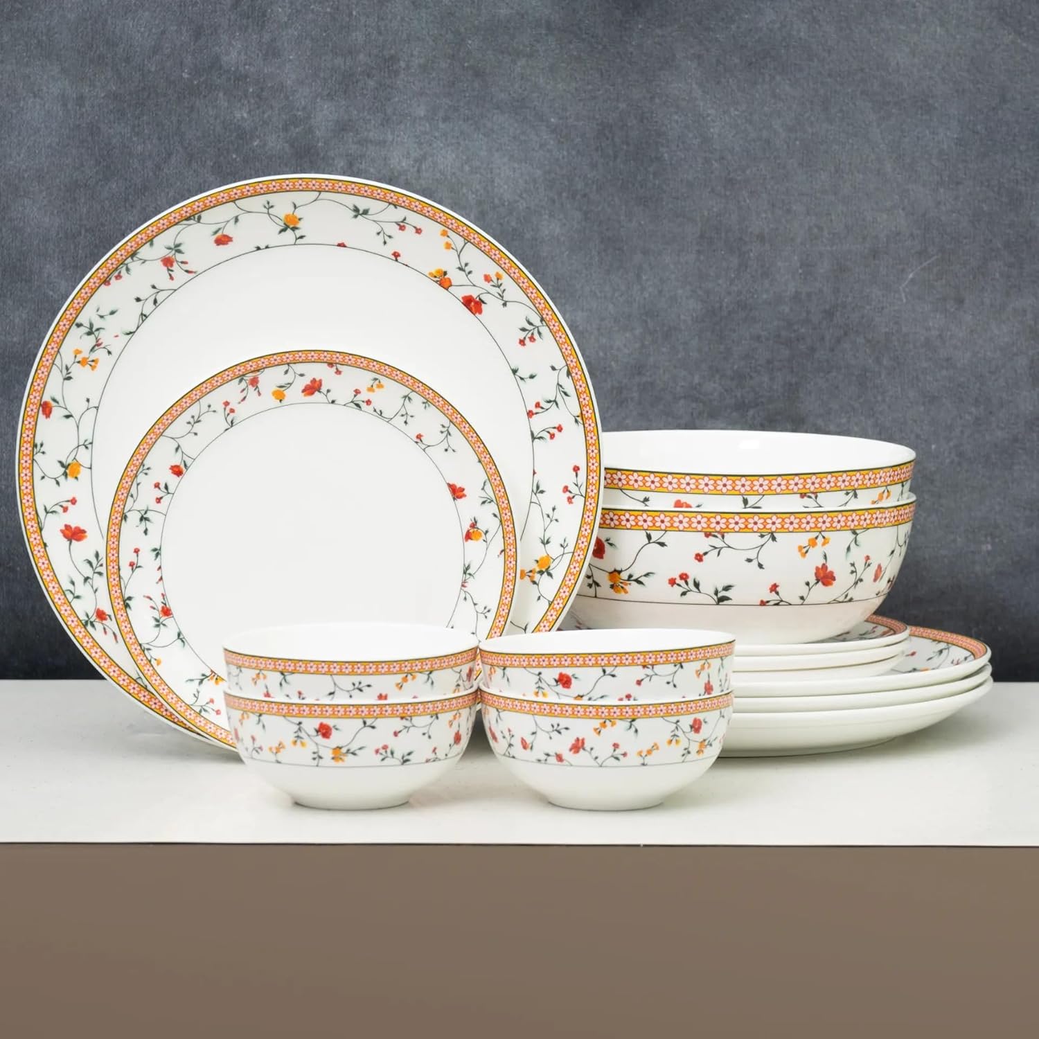 Clay Craft Fine Ceramic Eco Dinner Set, Enchanting Gold, for Family of 4, Dinner Set Ceramic, Crockery Set, Dining Set for Dinner, Crockery Set for Gift, Kitchen Set (ECO1, 14 Pieces)