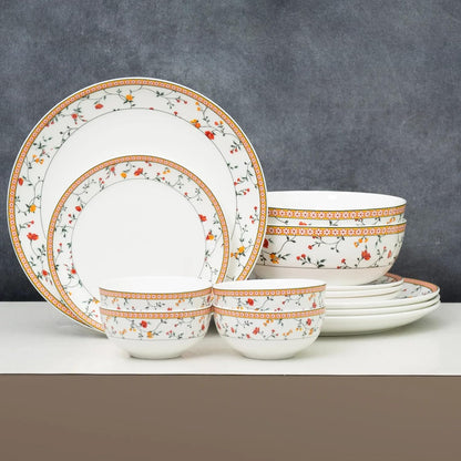 Clay Craft Fine Ceramic Eco Dinner Set, Enchanting Gold, for Family of 4, Dinner Set Ceramic, Crockery Set, Dining Set for Dinner, Crockery Set for Gift, Kitchen Set (ECO1, 14 Pieces)