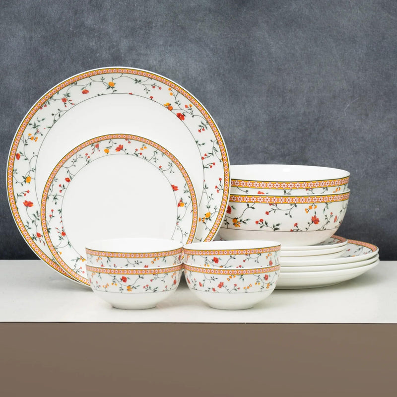 Clay Craft Fine Ceramic Eco4 Dinner Set (Set of 14), for Family of 4, Dinner Set Ceramic, Crockery Set, Dining Set for Dinner, Crockery Set for Gift, Kitchen Set for Home, Daily Use Crockery Set