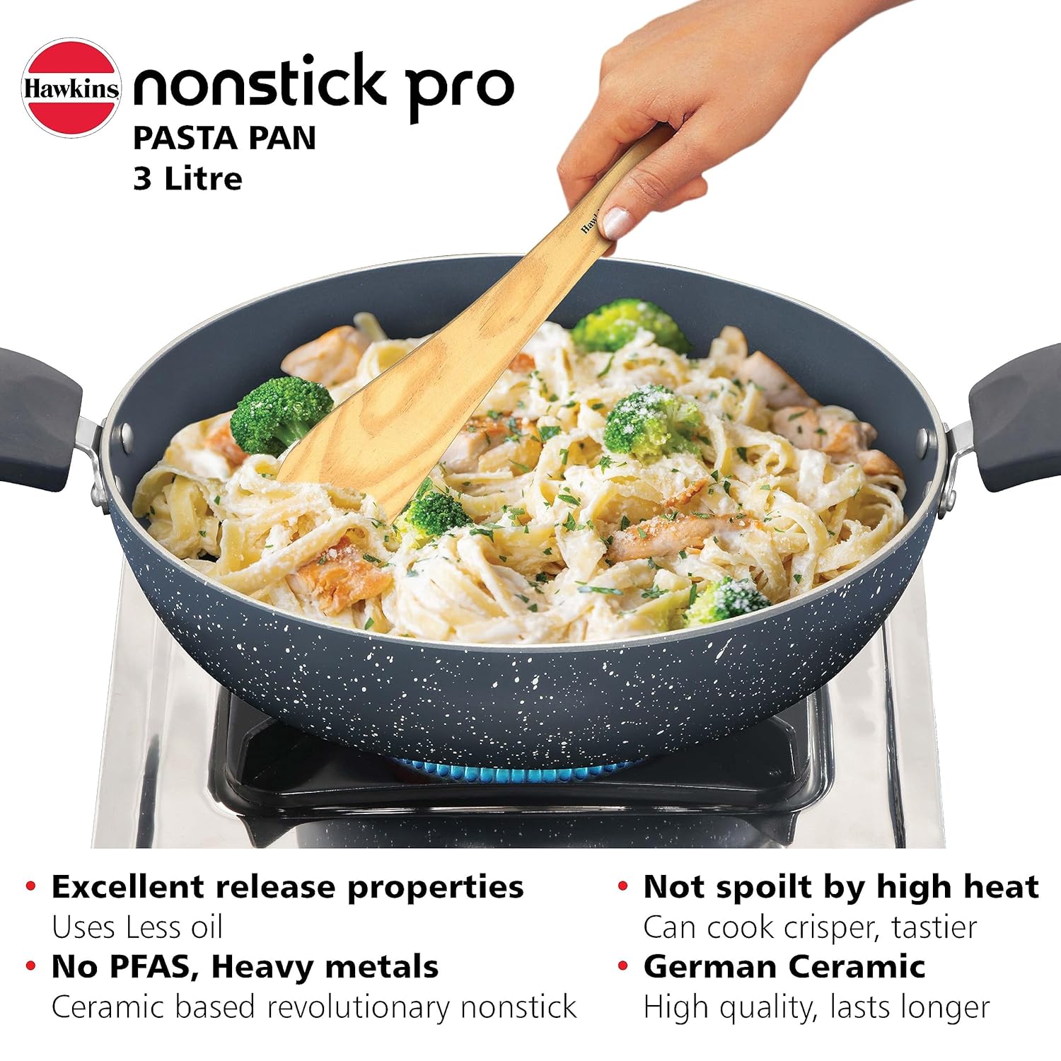 Hawkins Nonstick Induction Pasta Pan, 26 cm Diameter, Granite Fry Pan, Blue (ICP26G)