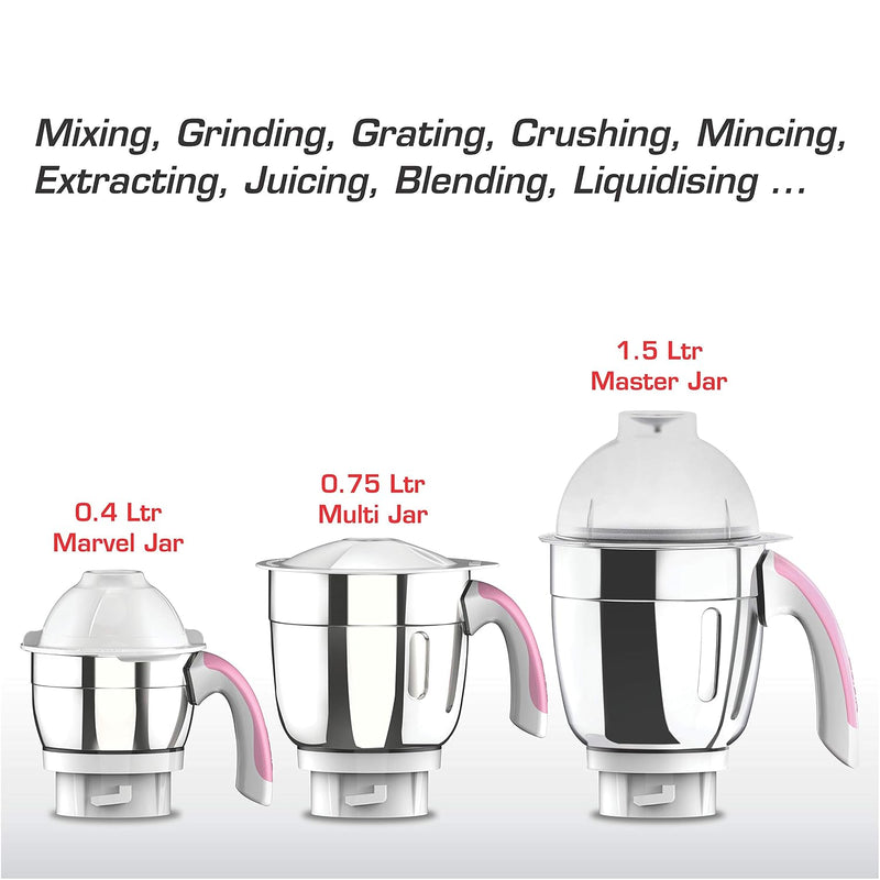 Vidiem Vision 580 A Mixer Grinder 650W with 3 Leakproof Self-Lock Jars (Pink)