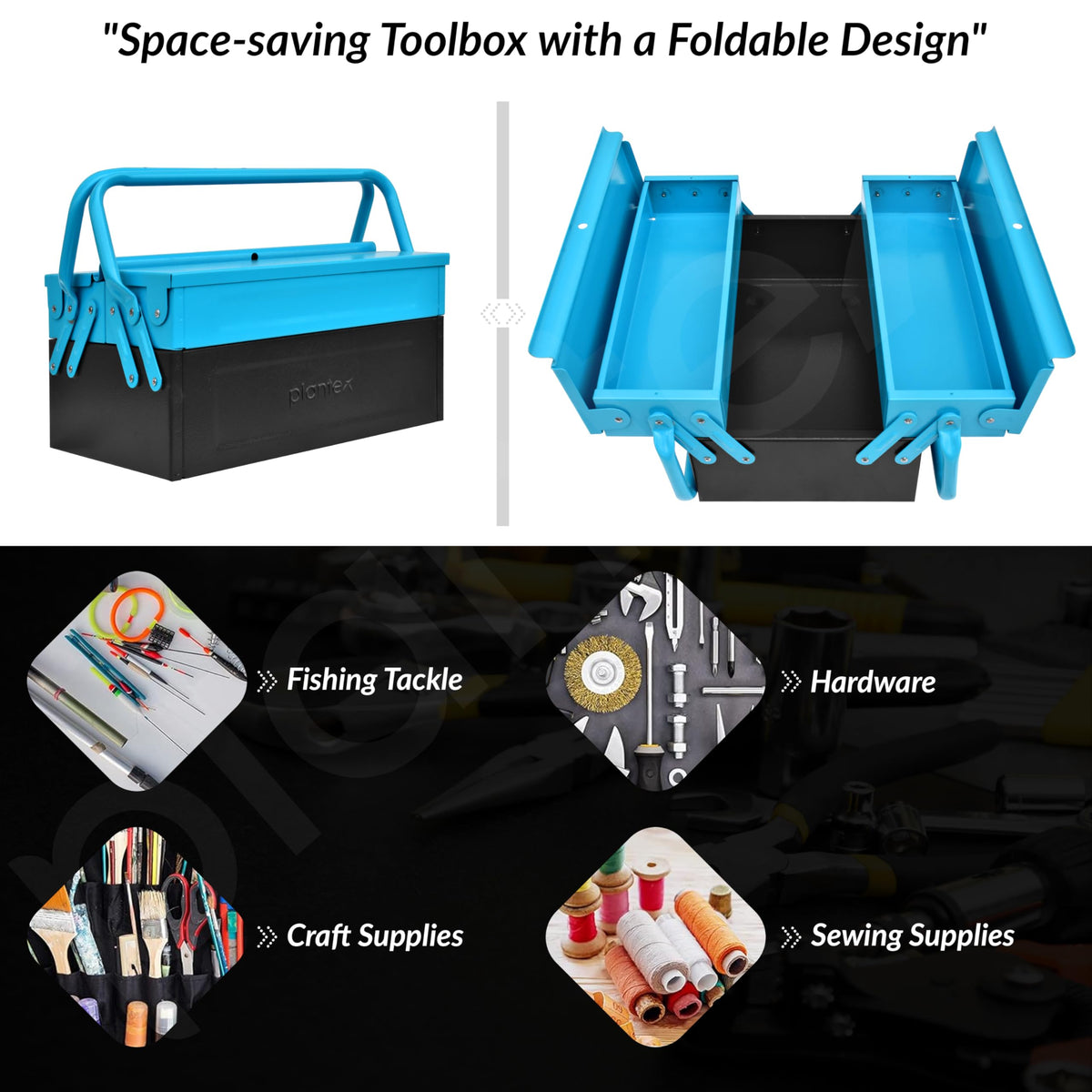Plantex Metal Tool Box for Home Use/3 Cabinet Empty Tool Kit Box/Tools Box/Tool Organizer for Essential Tools With Large Capacity & Strong Handle - (Blue & Black)-6