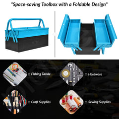 Plantex Metal Tool Box for Home Use/3 Cabinet Empty Tool Kit Box/Tools Box/Tool Organizer for Essential Tools With Large Capacity & Strong Handle - (Blue & Black)-6