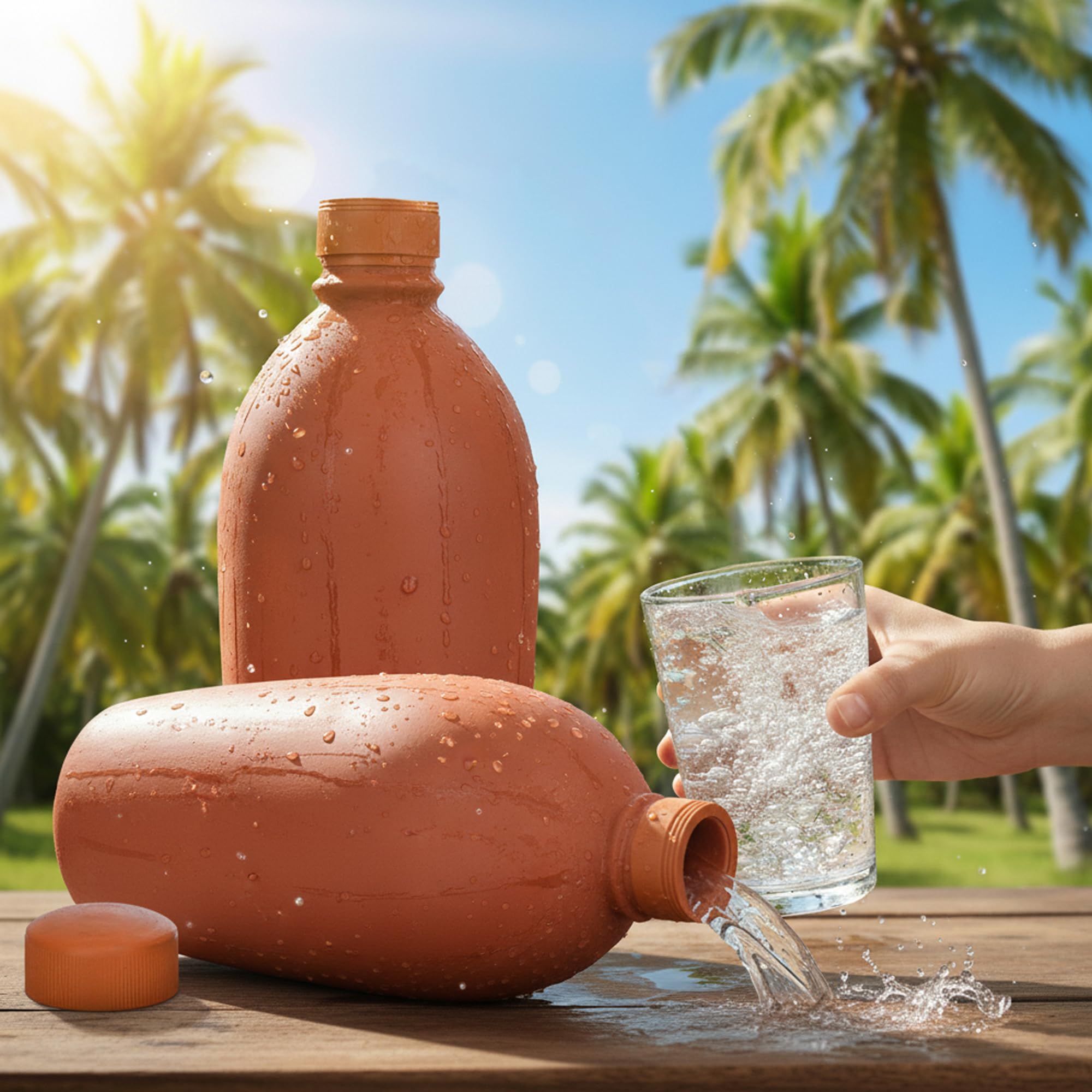 BS Natural Handcrafted Clay Water bottlei | Natural Mitti Ki bottle for Cold Drinking Water | Eco-Friendly Earthen Water Pot | Traditional Terracotta (Water Bottle 1 Liter Pack of 1)