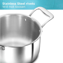 Hawkins 3 Litre Pro TriPly Stainless Steel Milk Pan with Stainless Steel Lid, Milk Pot, Sauce Pan, Silver (PSMP30S)