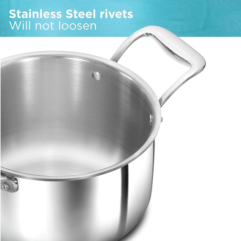 Hawkins 3 Litre Pro TriPly Stainless Steel Milk Pan with Stainless Steel Lid, Milk Pot, Sauce Pan, Silver (PSMP30S)