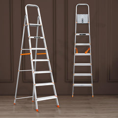 Plantex Legend Aluminium Folding 7 Step Ladder for Home - 7 Step Anti Skid Ladder/Wide Step Ladder (Orange-Chrome)