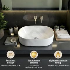 Plantex TableTop Wash Basin for Bathroom/Ceramic Basin with 10 Years Glaze Warranty by Plantex/Washbasin for Home/Hotel/Restaurant (Glossy White - 19 x 13 x 5.5 Inch)-4