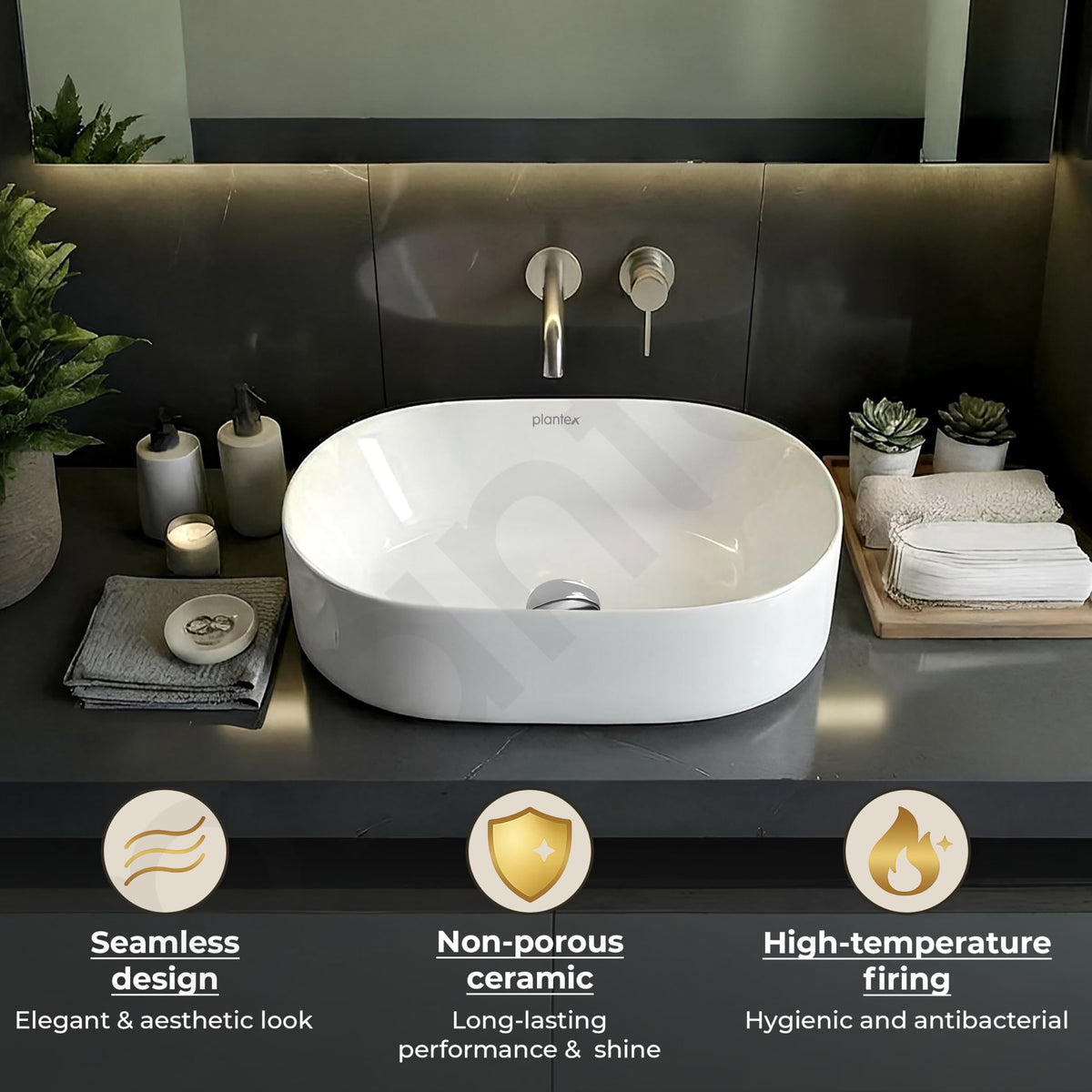 Plantex TableTop Wash Basin for Bathroom/Ceramic Basin with 10 Years Glaze Warranty by Plantex/Washbasin for Home/Hotel/Restaurant (Glossy White - 19 x 13 x 5.5 Inch)-4