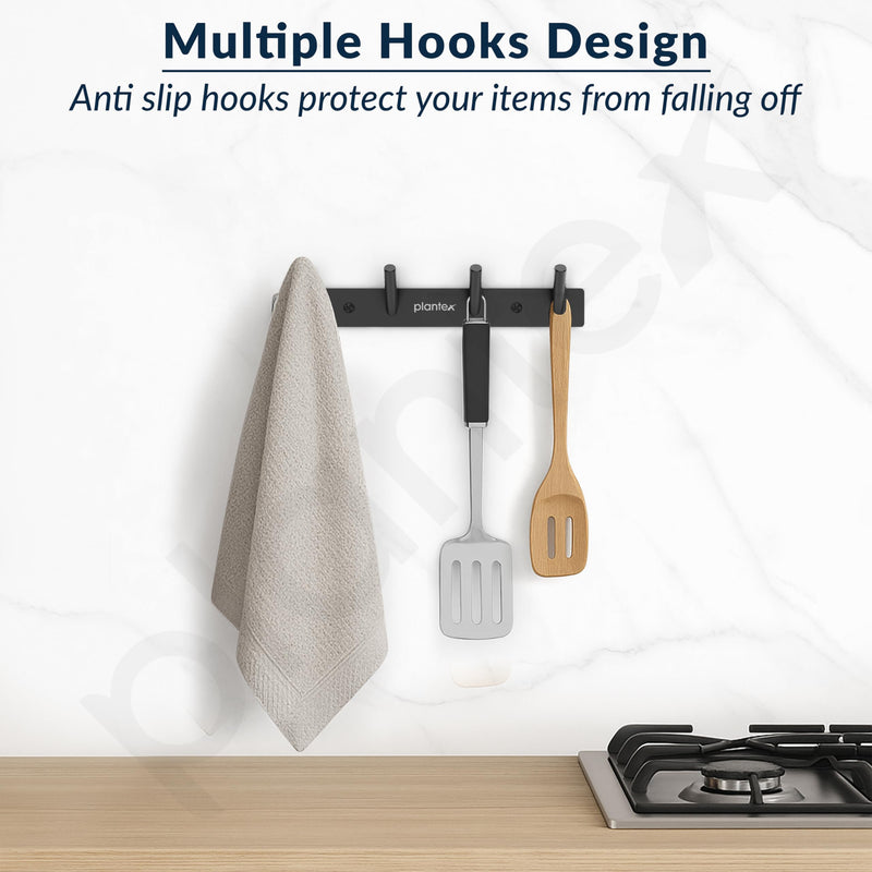 Plantex Wall Hooks for Hanging Cloth/Stainless Steel Towel Hangers/Bathroom Robe Hooks/Door Hangers/Round Wall Hook/Hook Rail for Hanging Keys - 4 Hooks (Pack of 2, Z-Black)-3