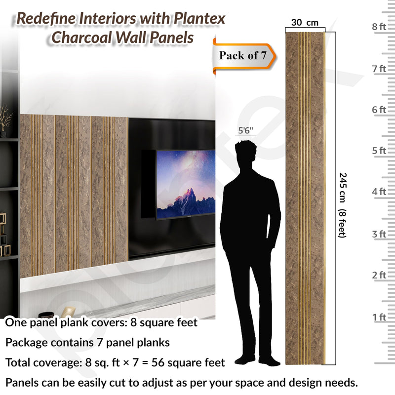 Plantex Louvers Panel for Wall/8 Feet Wall Panels/3D Charcoal Panel for Interior Walls Decor - Pack of 7 Covers - 56 Sq. Ft, Size-1 Feet x 8 Feet (WD-2203)-2