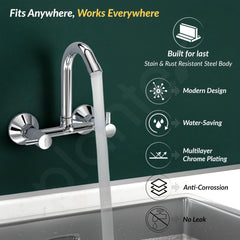 Plantex Brass Spindle Kitchen Mixer Tap/Sink Mixer Tap Hot and Cold with Wall Flange and Teflon Tape/Kitchen Sink Tap -(MKS-1278-Chrome)-2