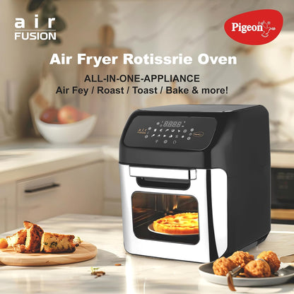 Pigeon by Stovekraft Air Fryer Oven 12L | 1800W | 2-in-1 Appliance - AirfryerOTG | Digital Touchscreen | 9 Preset Menu | Air Fry, Bake, Broil, Toast, Defrost (Black) | With Rotisserie | 7 Accessories
