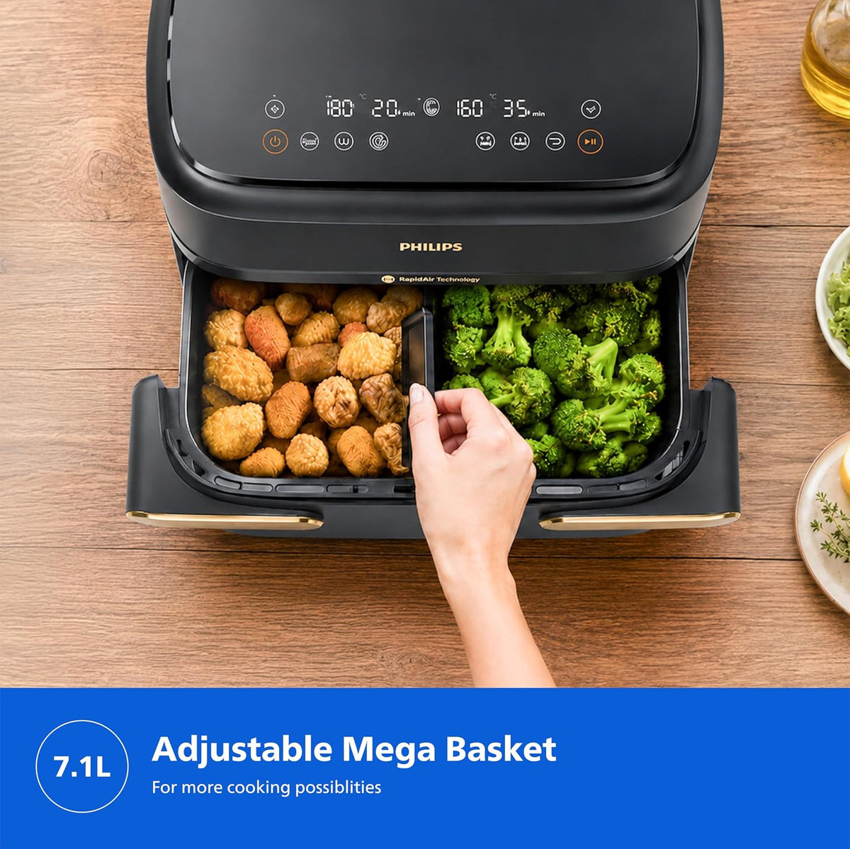 Philips 1000 Series Airfryer Double Drawer with Removable Divider - 7.1L, RapidAir Technology (NA154/00)