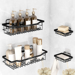 Plantex Self Adhesive Bathroom Combo Bathroom Shelf/Soap Dish/Multipurpose Bathroom Organizer/Soap Holder/Bathroom Accessories - Combo (Black)-1