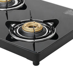Faber 3 Burner 77cm Cooktop | Black Glass Top | 3 Brass Burners (1 Jumbo + 1 Medium + 1 Small) | SS Drip Tray | Powder C