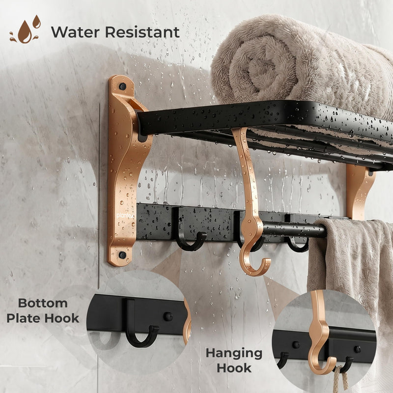 Plantex Towel Rack for Bathroom/Aluminium Towel Holder/24inch Towel Hanger/Bathroom Accessories - Pack of 1 (Black & Gold)-5