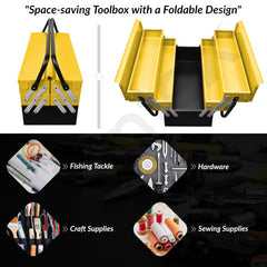 Plantex Tool Box Empty/18" Metal Tool Organizer 5- Compartments Metal Tool Boxs/Empty Tool Boxs/Tools Organizer Box - (Yellow & Black)-6