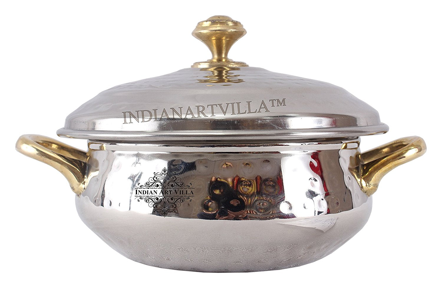 Steel Hammered Design Handi Brass Handle with Steel Lid|450 ML