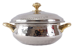 Steel Hammered Design Handi Brass Handle with Steel Lid|450 ML