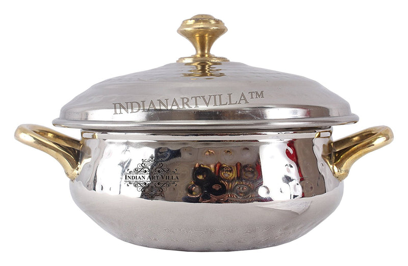 Steel Hammered Design Handi Brass Handle with Steel Lid|450 ML