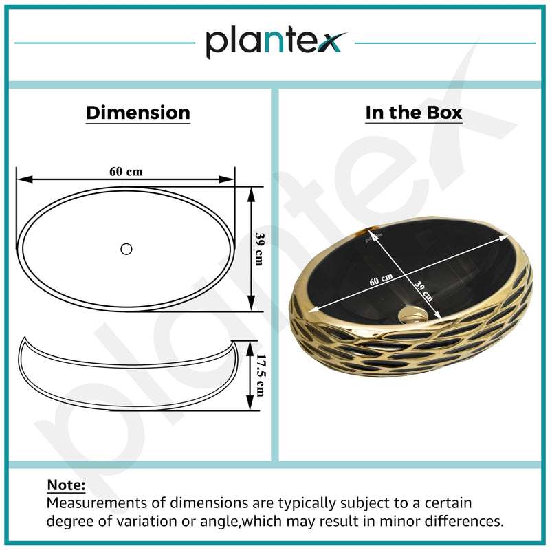 Plantex Table Top Wash Basin For Bathroom/Designer Ceramic Basin/Countertop Vessel Sink Basin - Indo-European Collection (EQTT-594, 23 x 16 x 7 Inch)-3
