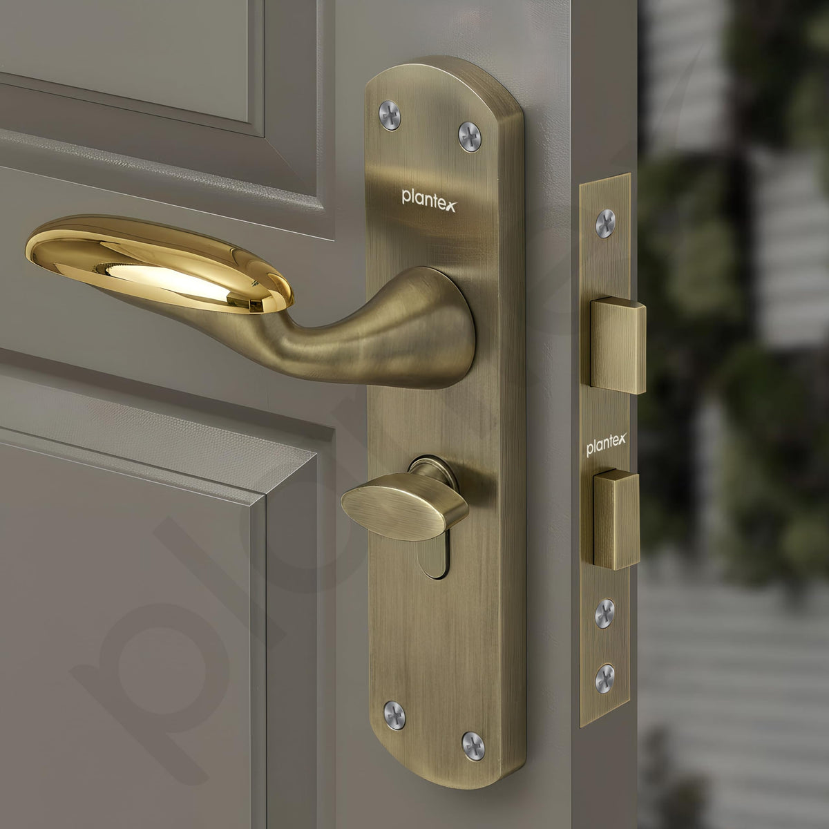 Plantex Heavy-Duty Door Lock/Door Handle Lock Set 6-Lever Lock Mechanism/Mortise Lock with 3 Keys, Brass Lockbody & Cylinder (8134 - Brass Antique & PVD Gold)-5