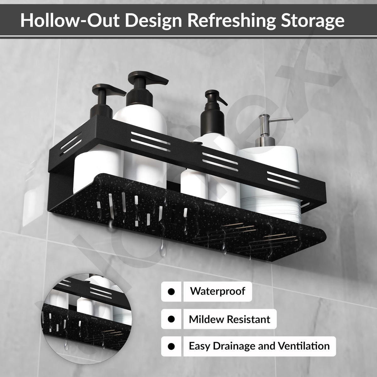 Plantex Self Adhesive Bathroom Shelf/Bathroom Organizer Without Drill/Stainless Steel Kitchen Wall Rack Shelf-Pack of 1 (12 x 4 Inch - Black)-5