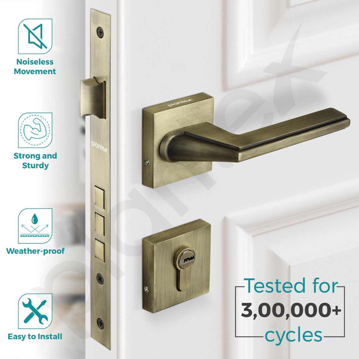 Plantex Triple Security Door Lock for Home/Main Door Lock Set with 3 Years of Warranty/Mortise Lock for Door with Brass Lock Body & Cylinder(7122 - Brass Antique Finish)-3