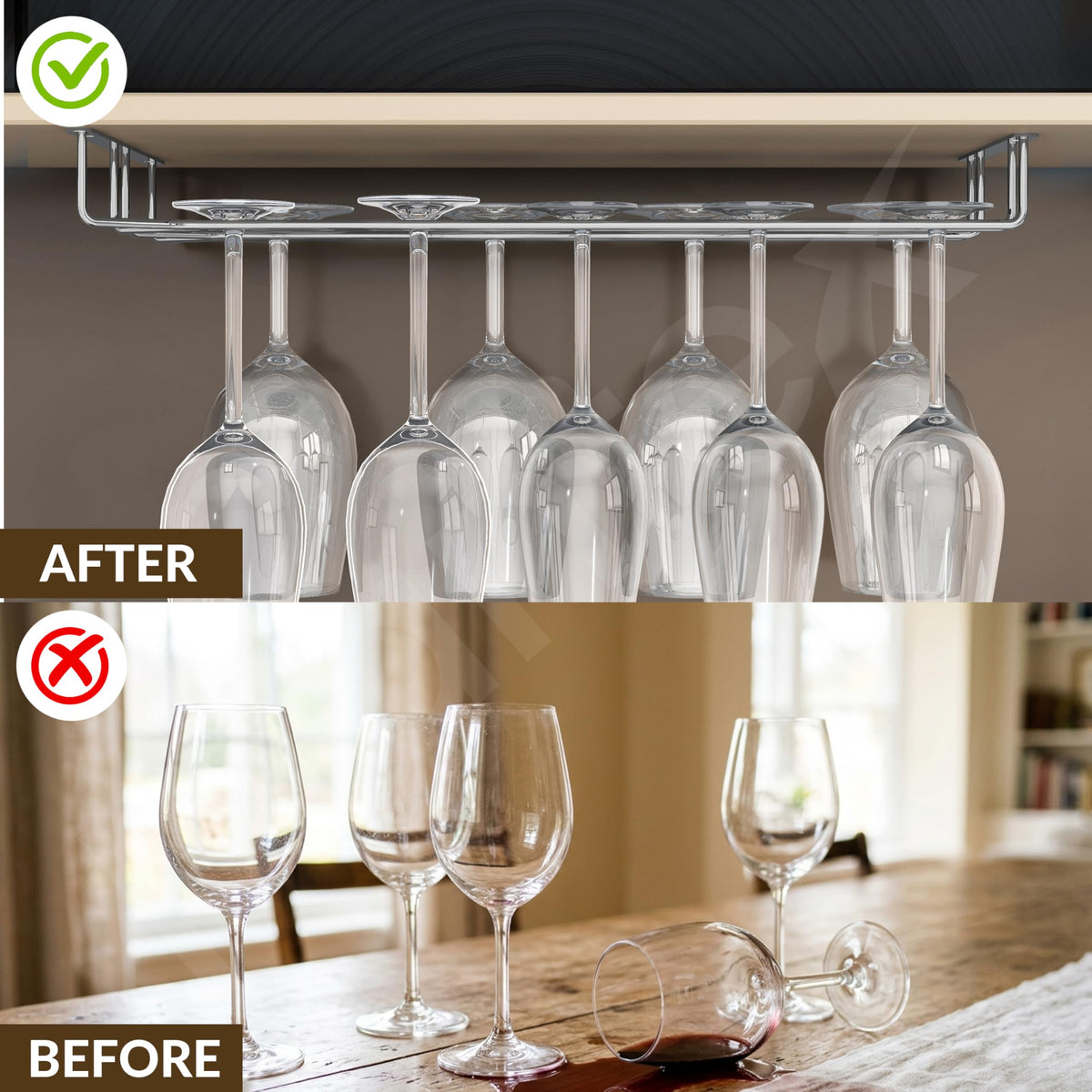 Plantex Wine Glass Rack/Holder Upside Down Glass Hanging Stand for Pubs/Kitchen/Bars (Double Line / 16 x 9 Inches)-5