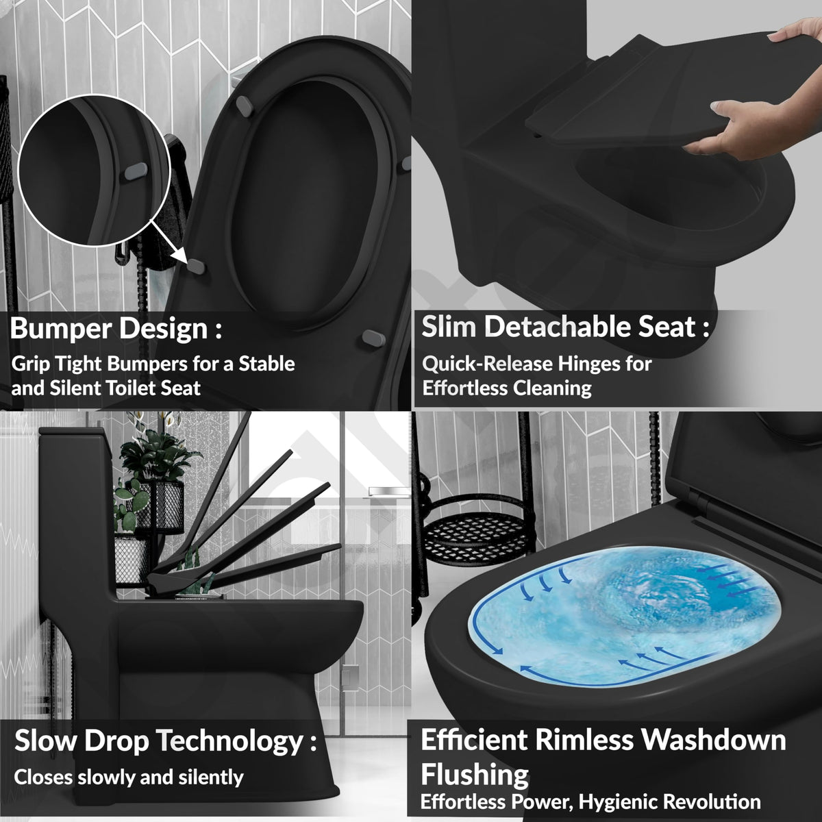 Plantex Ceramic Commode with Washbasin/Rimless Washdown Commode for Toilet/S Trap Western Toilet Combo/Bathroom Wash Basin - (Matt Black)-5
