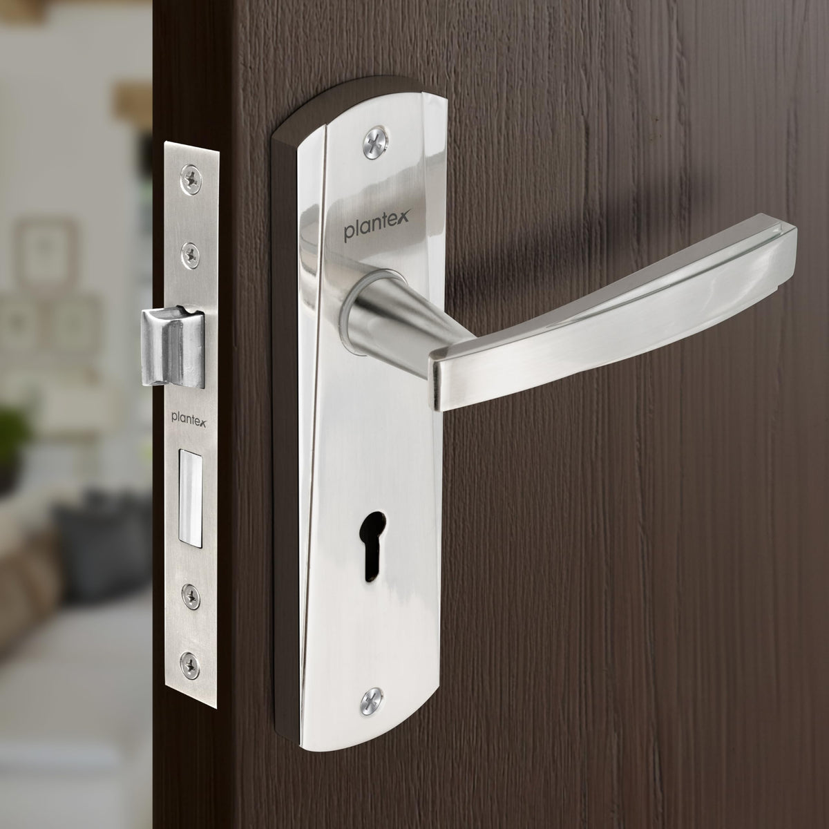 Plantex Heavy-Duty Door Lock Set - Main Door Lock Handle Set/Mortise Lock with 3 Keys for Home- Pack of 1 (8130-Matt)-1