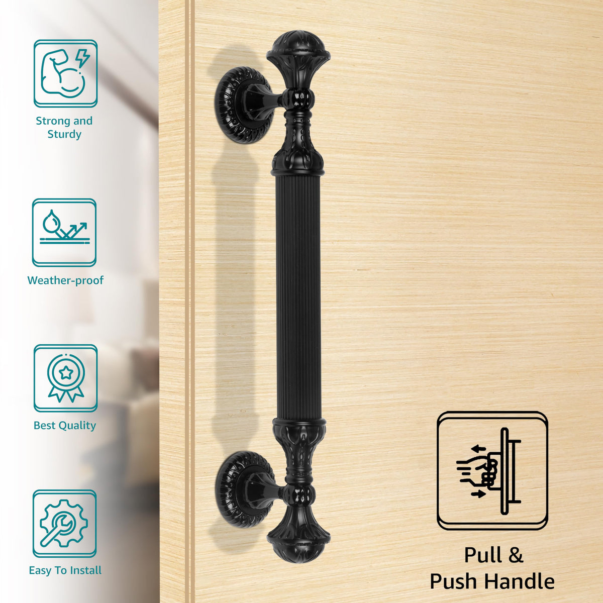 Plantex Heavy Duty Main Door Handle/Door Handle for Main Door/15-Inches Main Door Handle/Pull Handle - Pack of 1 (320-Black Finish) - 3 Years Warranty-2