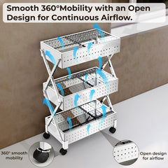 Plantex 3-Tier Vegetable Rack for Kitchen Trolley/Basket for Kitchen Storage/Stainless Steel Multipurpose Storage Fruit,Onion, Potato Storage Stand/Heavy Duty Rolling Utility Cart(Chrome)-6