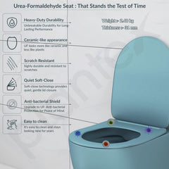 Plantex Imported Ceramic Wall Hung Commode/Rimless Washdown Flush Western Toilet/Round Commode with Soft Closing Toilet Seat - P Trap (Harmony Blue)-4