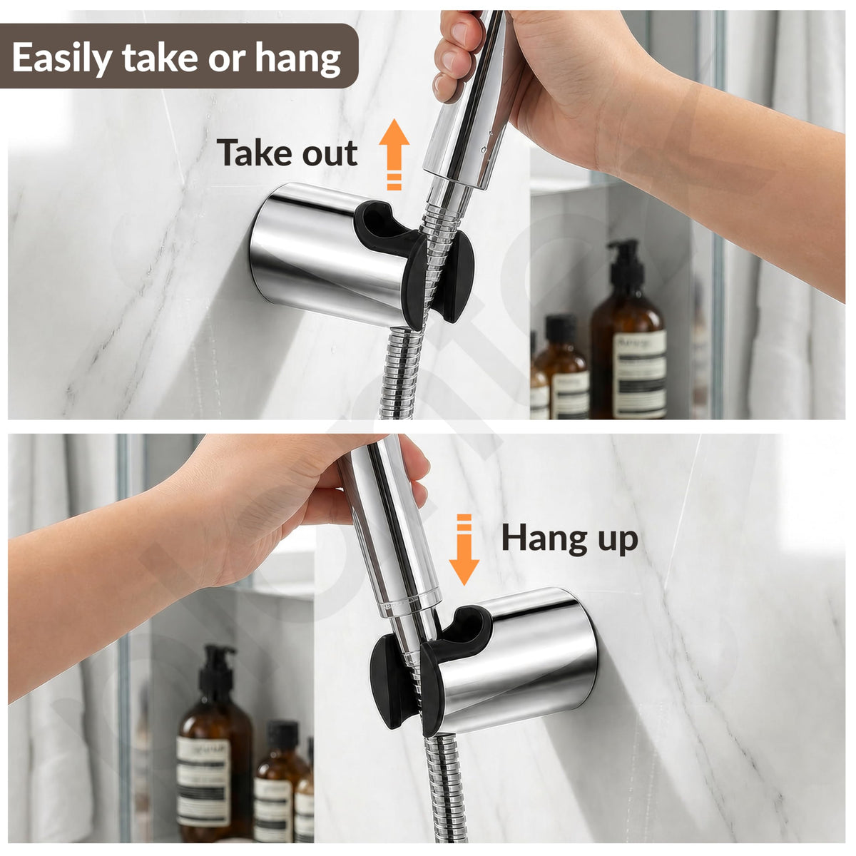 Plantex Hand Shower Holder for Bathroom/Adjustable Handheld Shower/Wand Holder/Wall Mount Bracket - Pack of 2 (Chrome & Black)-3