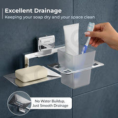 Plantex SS - 304 Grade Decan 2 in1 Soap Dish with Tumbler Holder/Soap Stand/Tooth Brush Holder/Bathroom Accessories - Decan (Chrome)-6