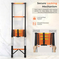 Plantex 3.9m (12.79 ft.) Telescopic Ladder/Carbon Steel 10-Steps Portable & Compact Ladder/Foldable Multipurpose Collapsible Ladder for Home & Outdoor Use - (Orange)-3