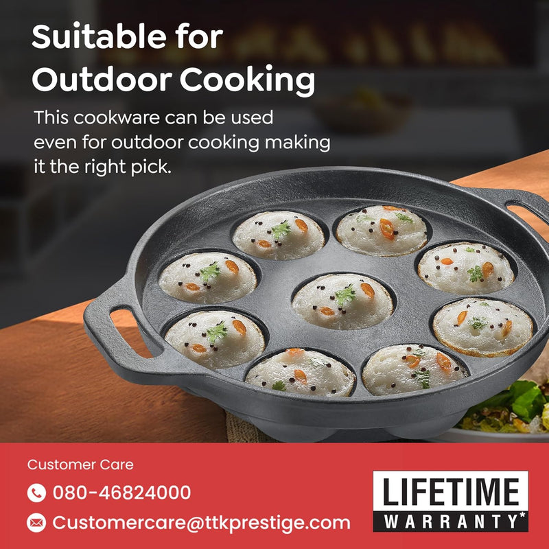 Prestige Cast Iron Cookware Black Paniyarakkal 20cm|Even Heat Distribution| Scratch Resistant | Gas and Induction Compatible | Heavy Gauge-Lasts for Generations