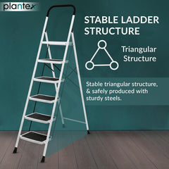 Plantex Alloy Steel 6 Step Ladder For Home/Foldable Strong Wide Step Ladder/Anti- Skid 6 Step Ladder - (White & Black)