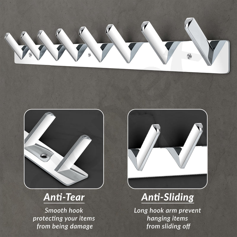 Plantex Wall Hooks for Hanging Cloth/Stainless Steel Towel Hangers/Bathroom Robe Hooks/Door Hangers/Square Wall Hook/Hook Rail for Hanging Keys - 8 Hooks (Pack of 1, Chrome)-5