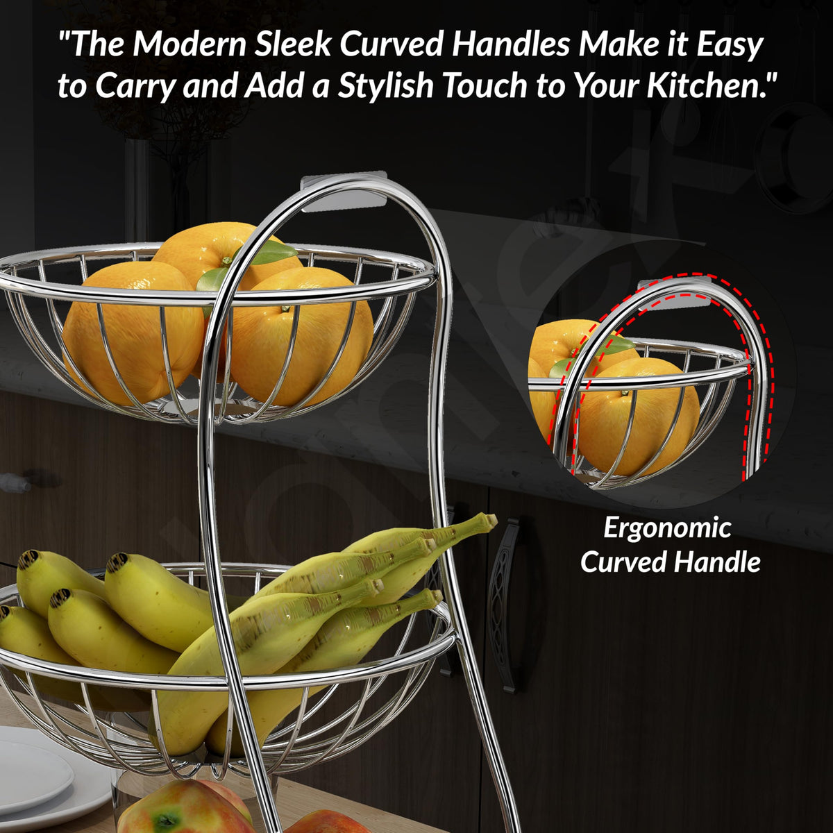 Plantex Elegant High Grade Stainless Steel 3-Tier Fruit & Vegetable Basket for Dining Table/Kitchen-Big Size(Chrome), Solid-5