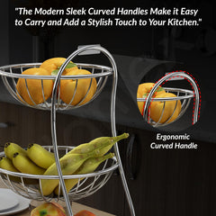 Plantex Elegant High Grade Stainless Steel 3-Tier Fruit & Vegetable Basket for Dining Table/Kitchen-Big Size(Chrome), Solid-5