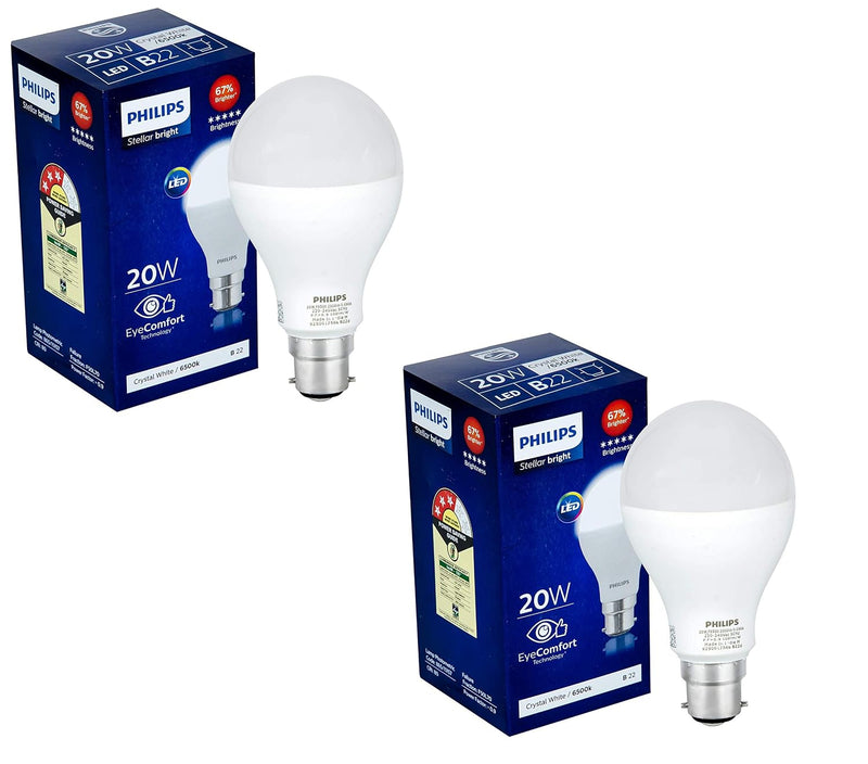 Philips Stellar Bright 20-Watt B22 LED Bulb (Cool Day Light/Crystal White), Pack of 2