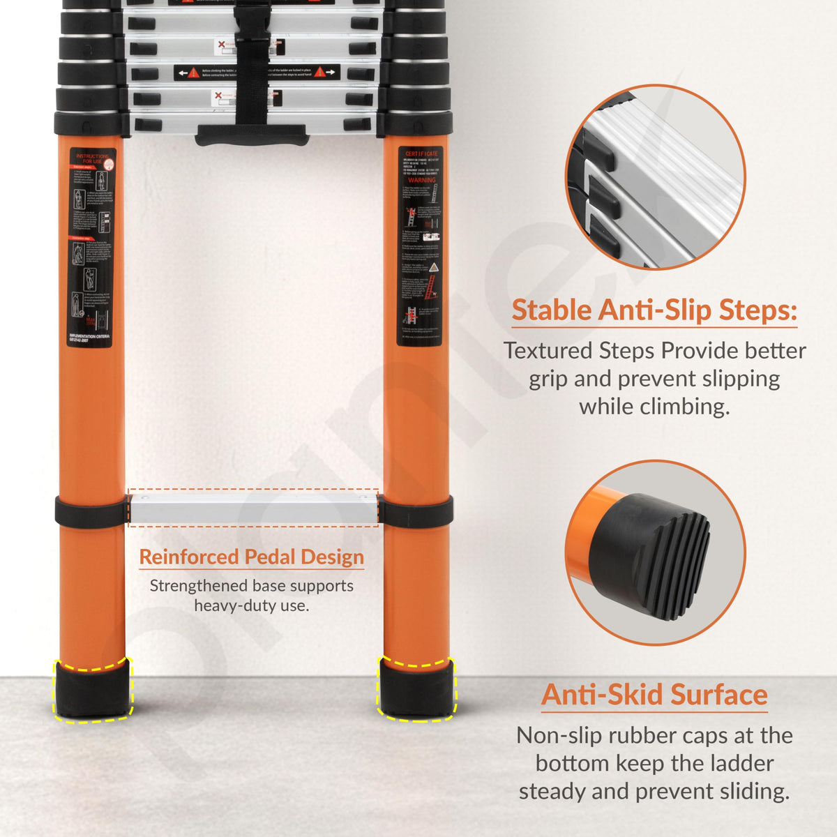 Plantex 14.5 feet (4.4m) Telescopic Ladder/Durable Steps/Collapsible Ladder for Home or Outdoor Work/Aluminium Telescopic Ladder - (Orange)-6
