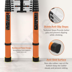 Plantex 14.5 feet (4.4m) Telescopic Ladder/Durable Steps/Collapsible Ladder for Home or Outdoor Work/Aluminium Telescopic Ladder - (Orange)-6