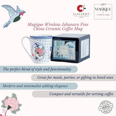 Magique by The Wishing Chair x ClayCraft : Window Jahanara Ceramic Coffee Mug 300ml | Fine China Milk Tea Cup | Elegant Floral Mug for Home Office Gifting | Microwave & Dishwasher Safe