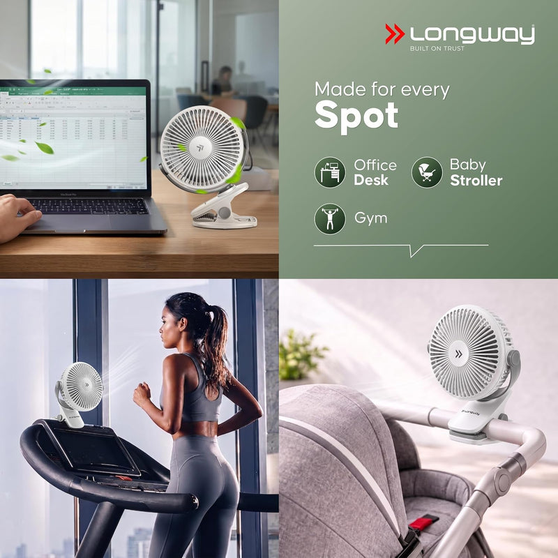 LONGWAY Clipzy Portable Rechargeable Clip Fan with 360° Rotation-5