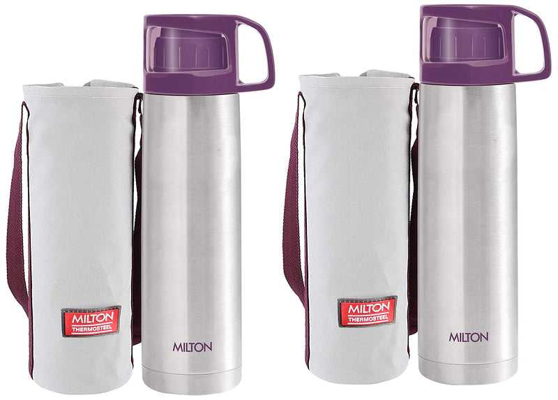 Milton Glassy 500 Thermosteel Vacuum Insulated Double Walled Flask with Drinking Cup lid & Jacket, 500 ml Water Bottles, 24 Hours Hot & Cold, Easy to Carry,Rust Proof, Tea, Coffee, Travel Bottle, Grey
